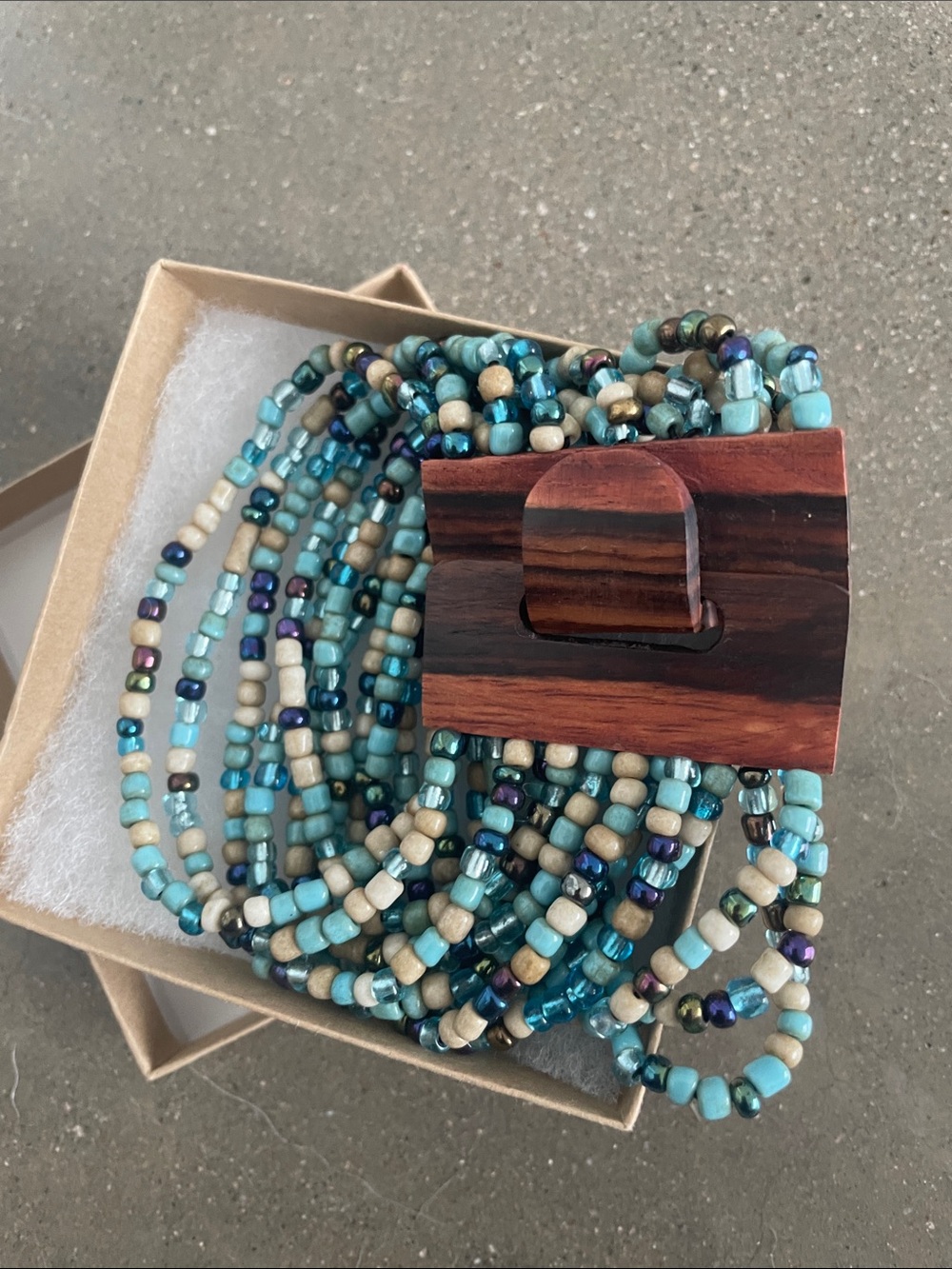 Multi-Strand Turquoise Beaded Bracelet with Wooden Clasp